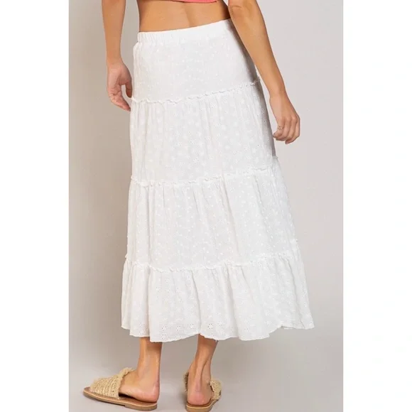 POL White Embroidered Eyelet Tiered Mid Skirt - Picture 7 of 8